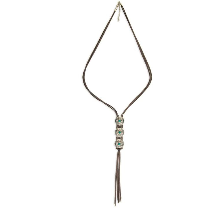 Myra Bag Silver Mare Mini Concho Leather Fringe Necklace S-8243