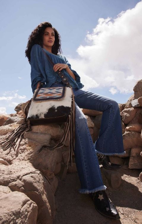 Myra Bag Sun Serape Fringed Lather Hairon Bag S-7397