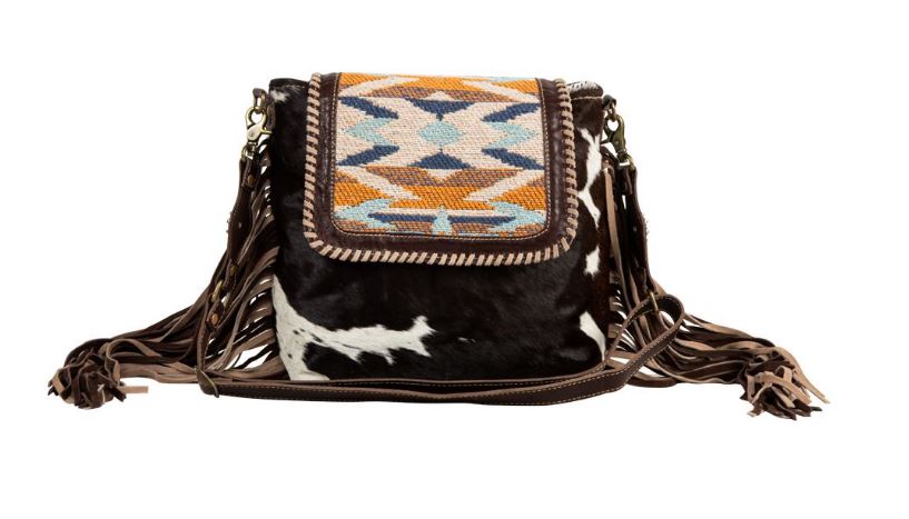 Myra Bag Sun Serape Fringed Lather Hairon Bag S-7397