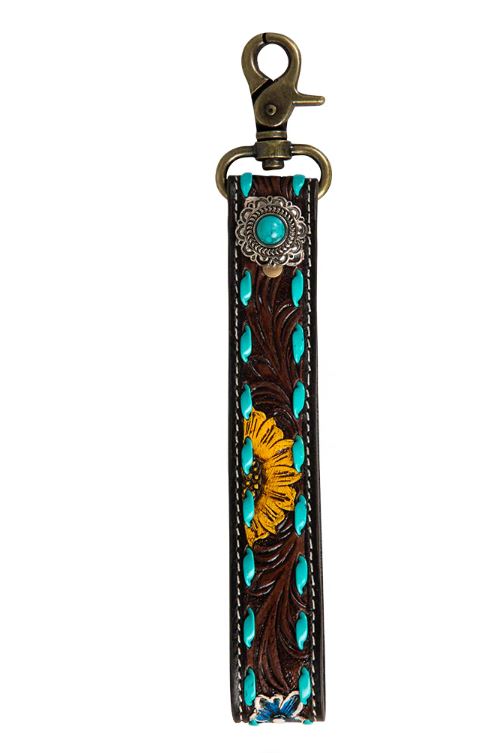 Myra Bag Sunflower Sunrise Hand-Tooled Key Fob S-7547