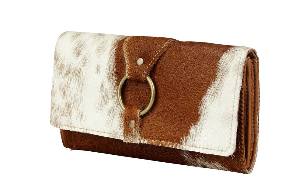 Myra Bag Tan/White Cowhair Ring Wallet S-3124