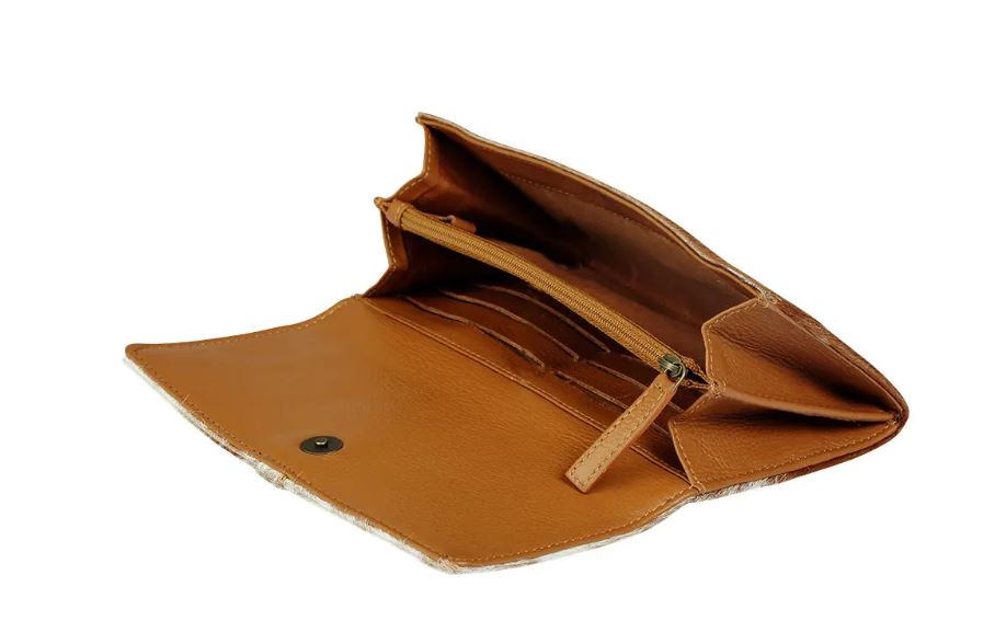 Myra Bag Tan/White Cowhair Ring Wallet S-3124