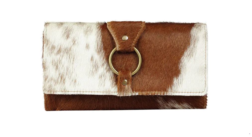 Myra Bag Tan/White Cowhair Ring Wallet S-3124