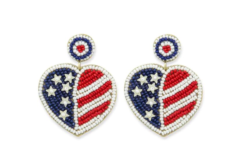 Myra Bag Tis of Thee Beaded Heart Earrings S-8250