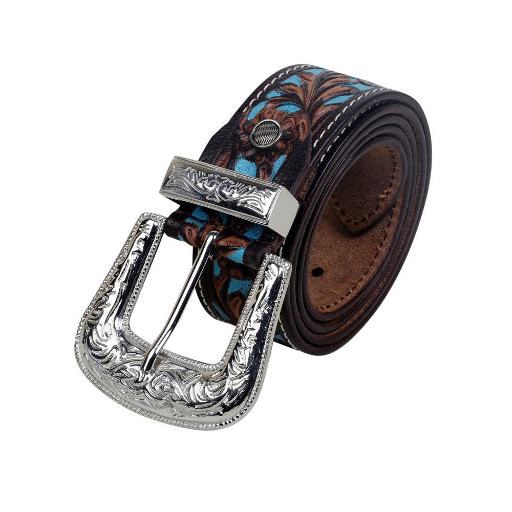 Myra Bag Turquoise Hand-Tooled Leather Belt S-2927