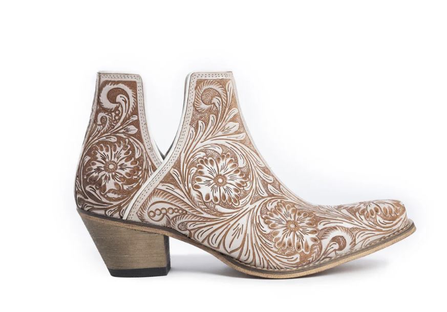 Myra Bag White Chocolate Western Moxie Hand Tooled Women's Booties S-10600