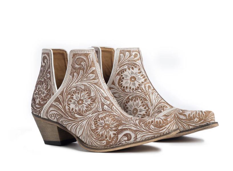 Myra Bag White Chocolate Western Moxie Hand Tooled Women's Booties S-10600