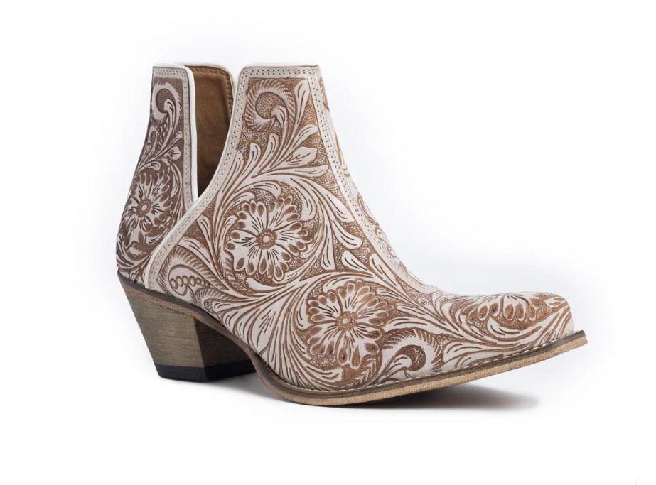 Myra Bag White Chocolate Western Moxie Hand Tooled Women's Booties S-10600