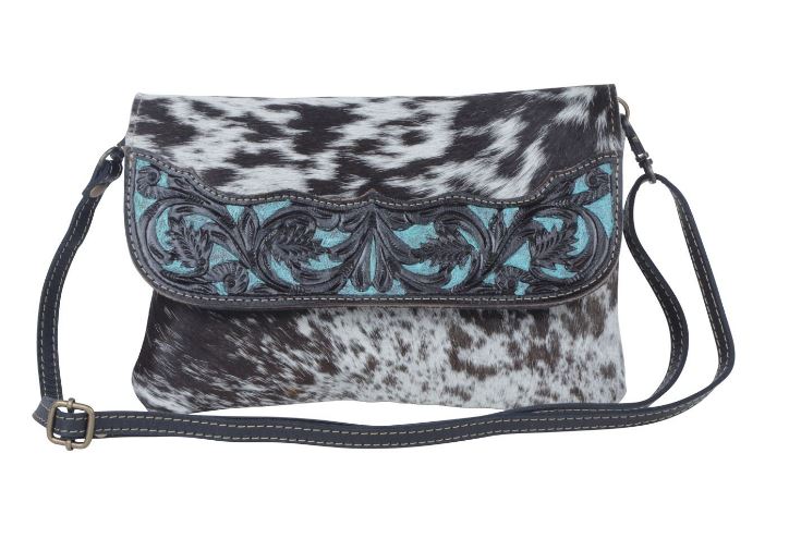 Myra Bags Blue Crescent Hand-Tooled Bag S-3995