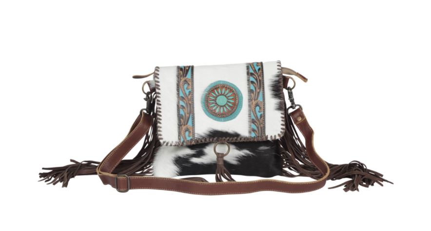Myra Bags Dreamcatcher Hand-tooled Fringe Cow Hairon Bag S-4335