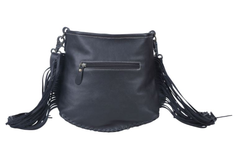 Myra Bags Paradox Cowhair Fringe Turquoise Studded Bag S-3992