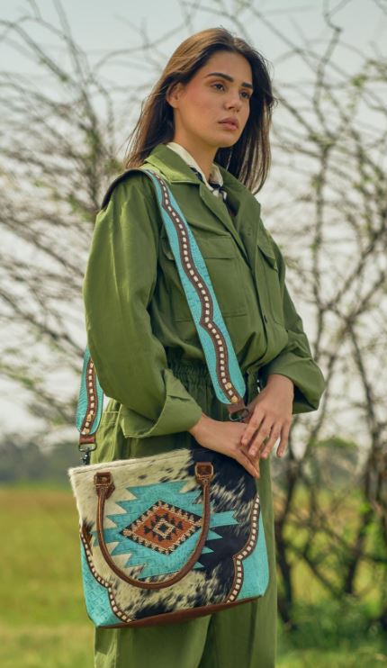 Myra Bags Riptide Leather Hairon Cow print Aztec Shoulder Bag S-3803