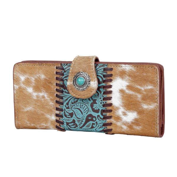 Myra Bags Tan Bleu Cow Hairon Tooled Leather Wallet S-4146