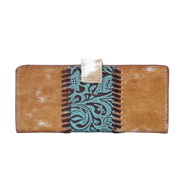 Myra Bags Tan Bleu Cow Hairon Tooled Leather Wallet S-4146