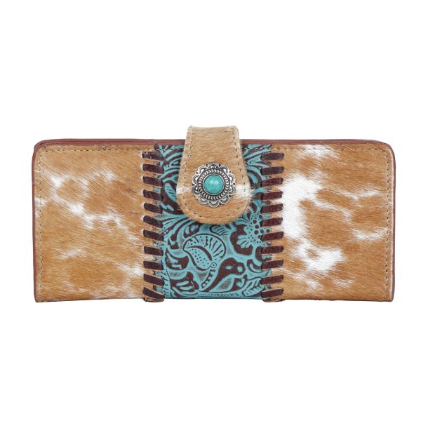 Myra Bags Tan Bleu Cow Hairon Tooled Leather Wallet S-4146
