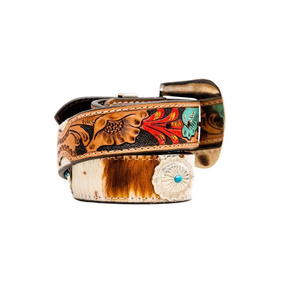 Myra Cummerband Painted Hairon Hand-Tooled Women's Western Concho Belt S-6882