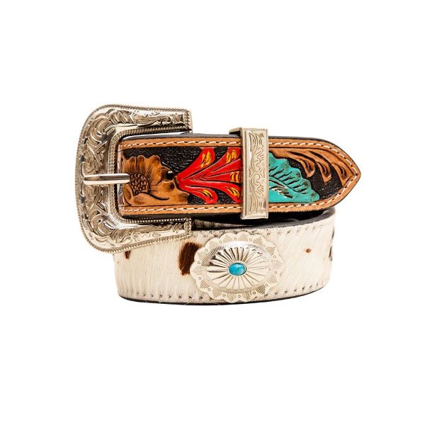 Myra Cummerband Painted Hairon Hand-Tooled Women's Western Concho Belt S-6882