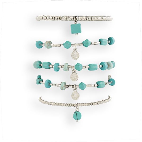 Myra Habitat Five Piece Beaded Stone Bracelet Set S-6020