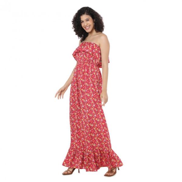 Myra Red Ruffle Floral Womens Jumpsuit S-4278