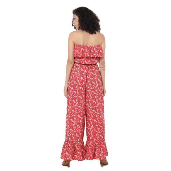 Myra Red Ruffle Floral Womens Jumpsuit S-4278
