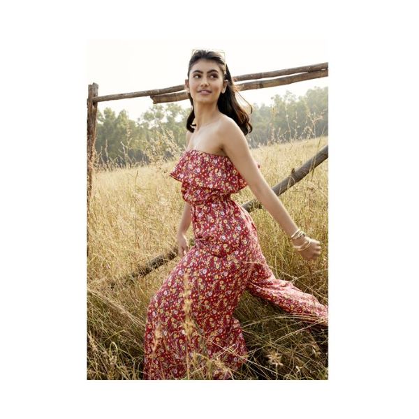 Myra Red Ruffle Floral Womens Jumpsuit S-4278