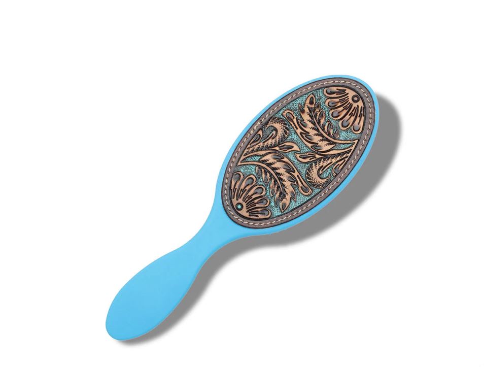 Myra Turquoise Handle with Hand Tooled Back Wide Skies Hair Brush S-10207-HT