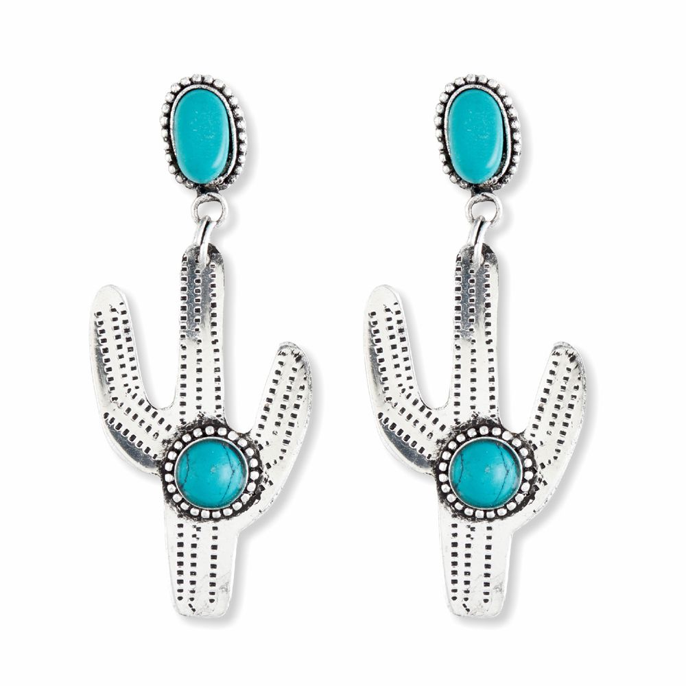 Myra Turquoise Sand Stone Cactus Earrings S-5505