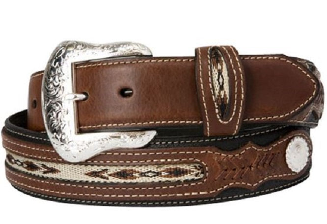 N24757-01 Black/Brown Leather Two-Tone Braided Mens Belts