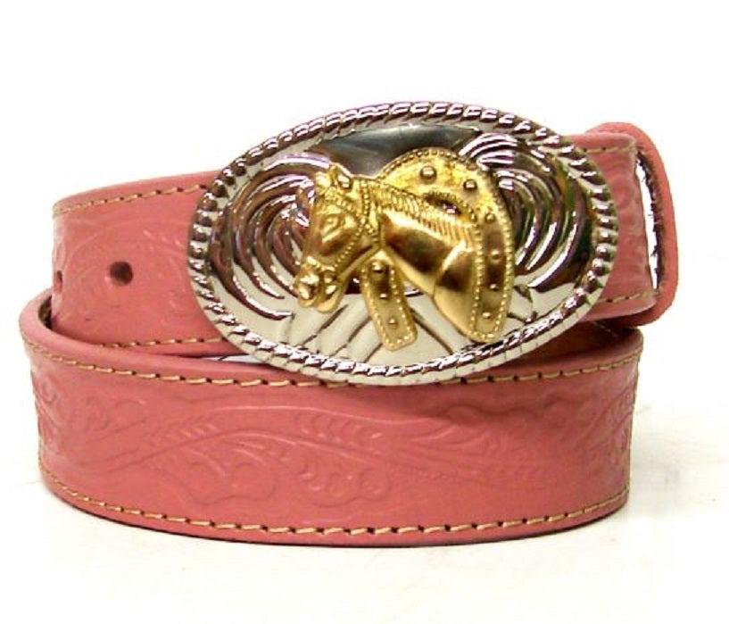 N44105-30 Pink Tooled Leather Horsehead Buckle Nocona Girls Belts