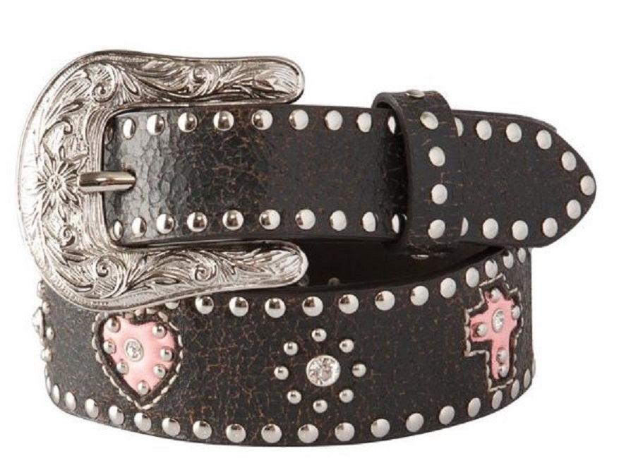 N44136-30 Black/Pink Cross & Heart Western Nocona Girls Belts