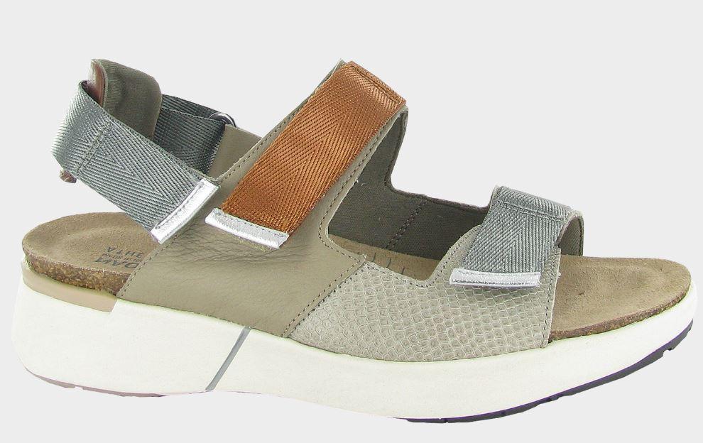 Naot Beige Lizard Leather and Soft Beige upper Chestnut and Silver Leather Straps Odyssey Womens Sandals 25020-WFQ