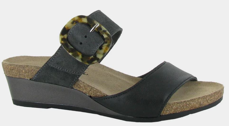 Naot Black Leather/Oily Midnight Suede Kingdom Womens Wedge Sandals 5054