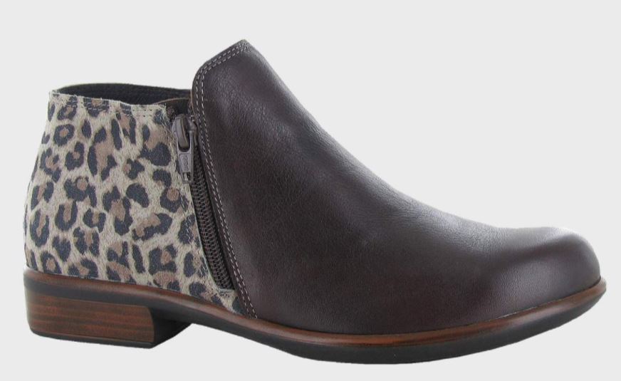 Naot Cheetah Suede/Soft Brown Leather Helm Womens Short Boots 26030-SIL