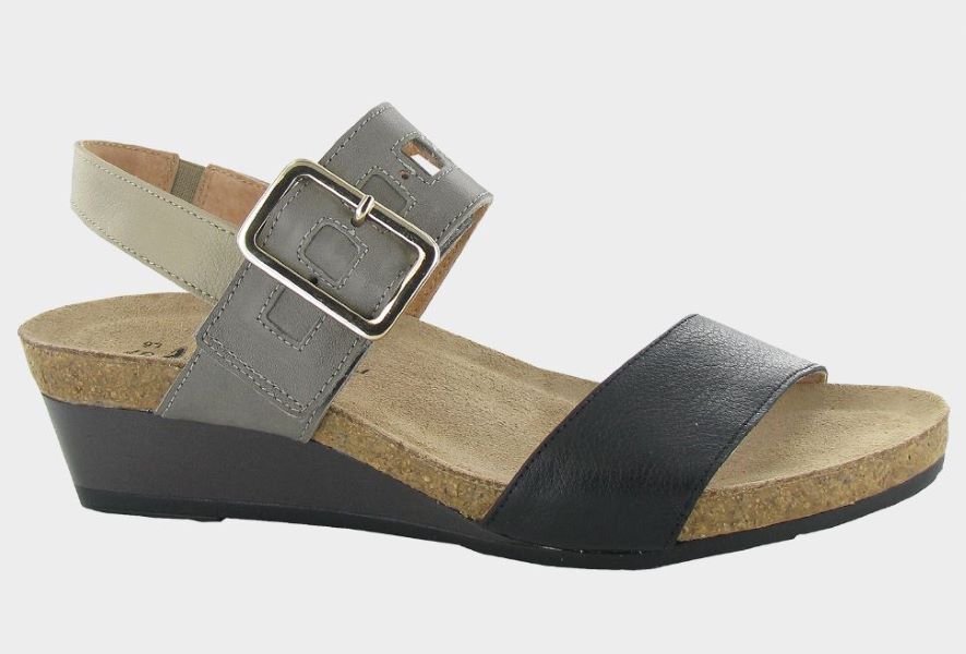 Naot Soft Black Leather with Foggy Gray Leather and Soft Beige Leather Dynasty Womens Sandals 5052-NUO