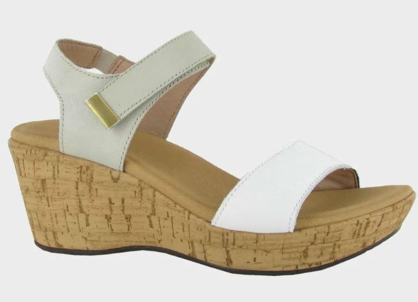 Naot Soft White and Soft Ivory Leather Summer Women's Wedge Sandals 87005-WGX