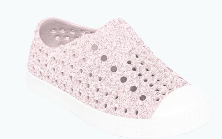 Native Milk Pink Bling/Shell White Jefferson Bling Toddler Girl Shoes 13100112-6805