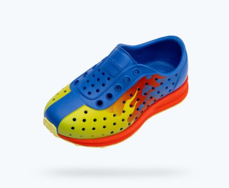 Native UV Blue/FireRed/Chartreuse Flame/Celery Speckle Rubber Youth Robbie Sugarlite Shoes 15110601-4086