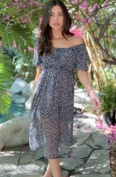 Navy Short Sleeve Womens Floral Midi Dress H-9-C-D21205N