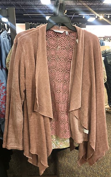 New Direction Dark Rose Womens Long Sleeve Chennile Lace Back Cardigan 32198BL