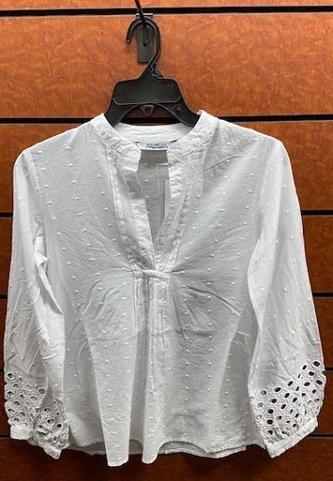 New Direction Ladies White Long Sleeve Eyelet Shirt 32500