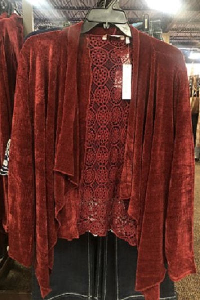 New Direction Red Womens Long Sleeve Chennile Lace Back Cardigan 32198BL