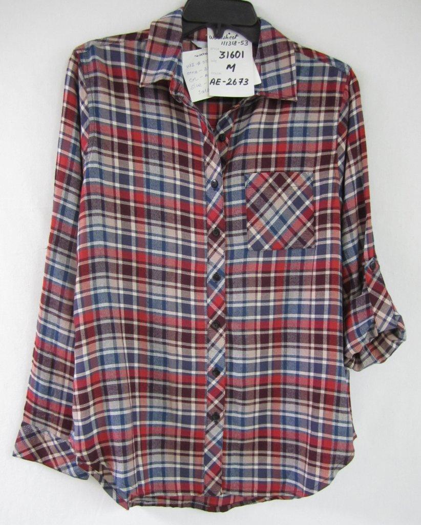 New Direction Women's Blue/Red Plaid Button Up Shirt 31601-2673