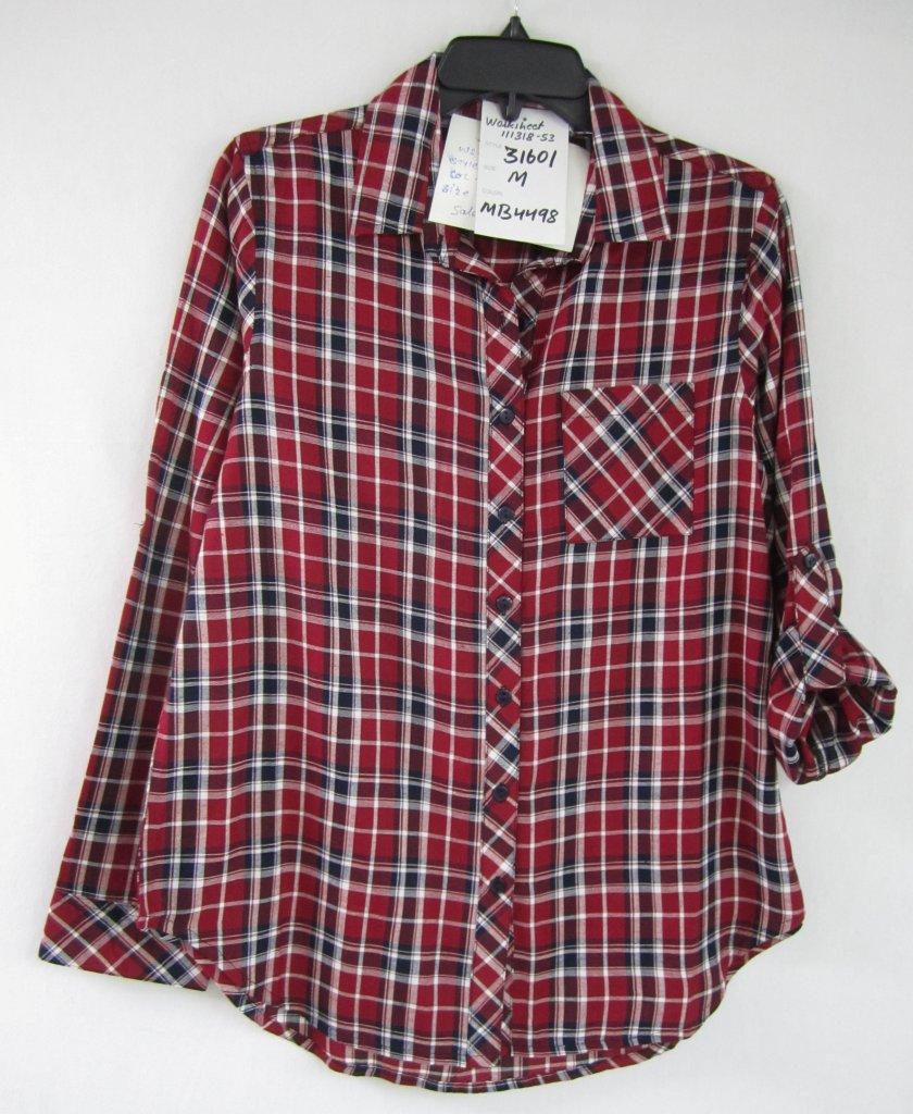 New Direction Women's Red/Navy Plaid Button Front Shirt 31601-4498