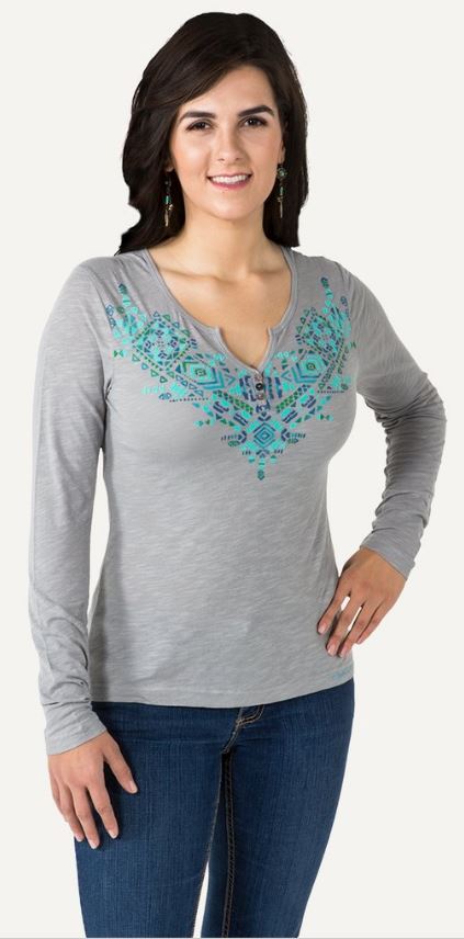Noble Outfitters Free Spirit Henley Alloy Long Sleeve Womens Shirt 21529-014