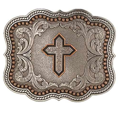Nocona Antique Silver and Copper Finish Nocona Cross Motif Men's Buckle 37911