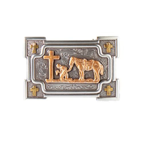 Nocona Antique Silver and Pearl Copper Praying Cowboy Men's Buckle 37032