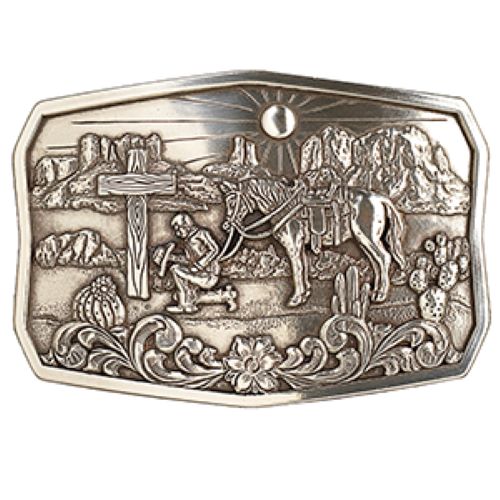 Nocona Antique Silver Cowboy Prayer Motif Men's Buckle 37909