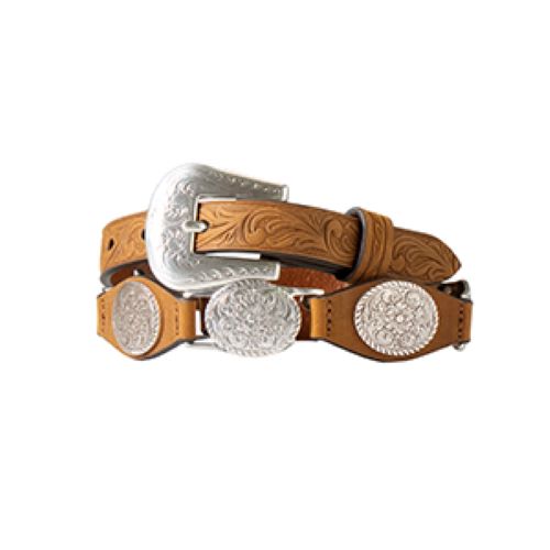 Nocona Brown Girl's Genuine Leather Belt with Floral Tabs and Linked Conchos N4442402