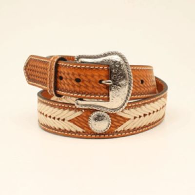 Nocona Brown/Natural Men's Belt with Conchos and Rawhide Chevron Lacing N210002248