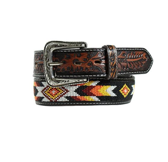 Nocona Embossed Men's Belt with Southwestern Beaded Multicolored Pattern N210006697